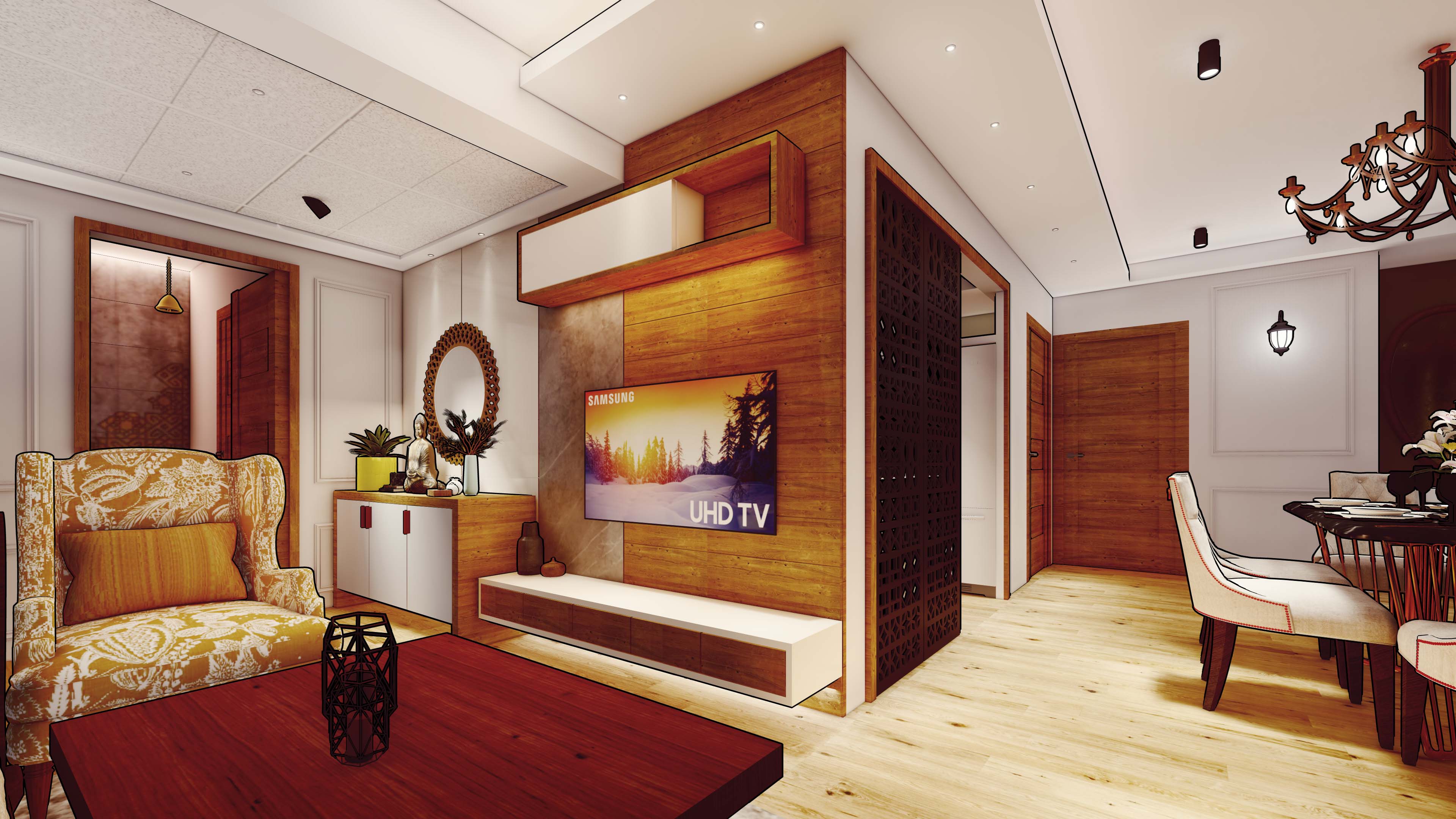 Contemporary Living Hall with TV Unit